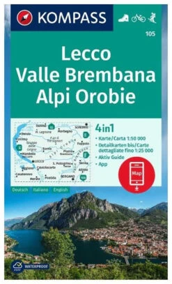 Kompass Wandelkaart 105 Lecco, Valle Brembana, Alpi Orobie